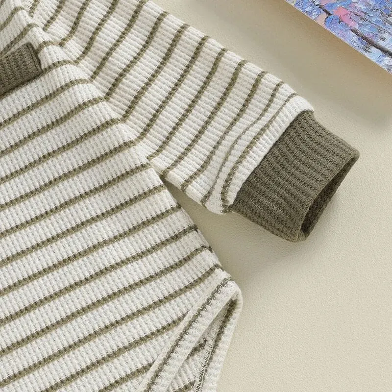 Long Sleeve Striped Waffle Baby Set