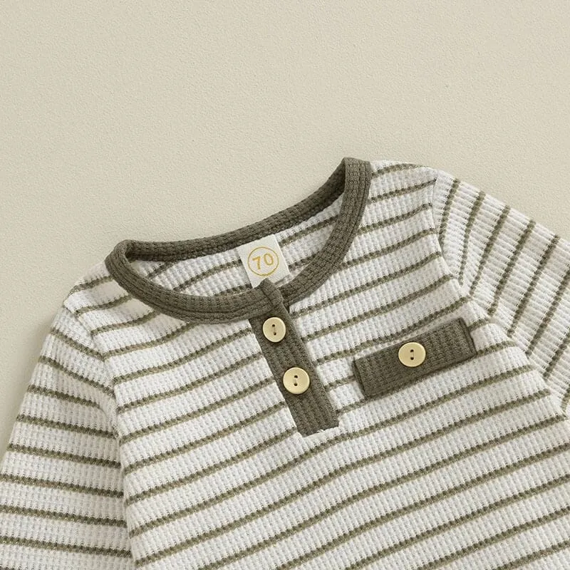 Long Sleeve Striped Waffle Baby Set