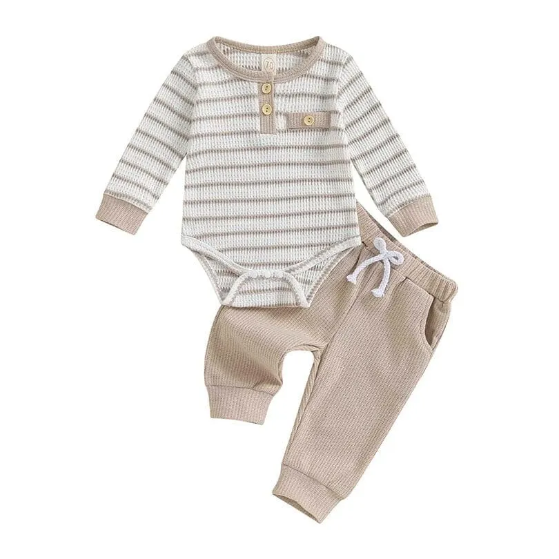 Long Sleeve Striped Waffle Baby Set