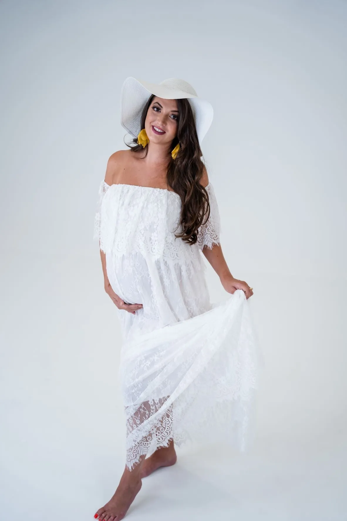 Maternity Photoshoot Dresses - Liz - Ivory Lace Gown - 4 DAY RENTAL