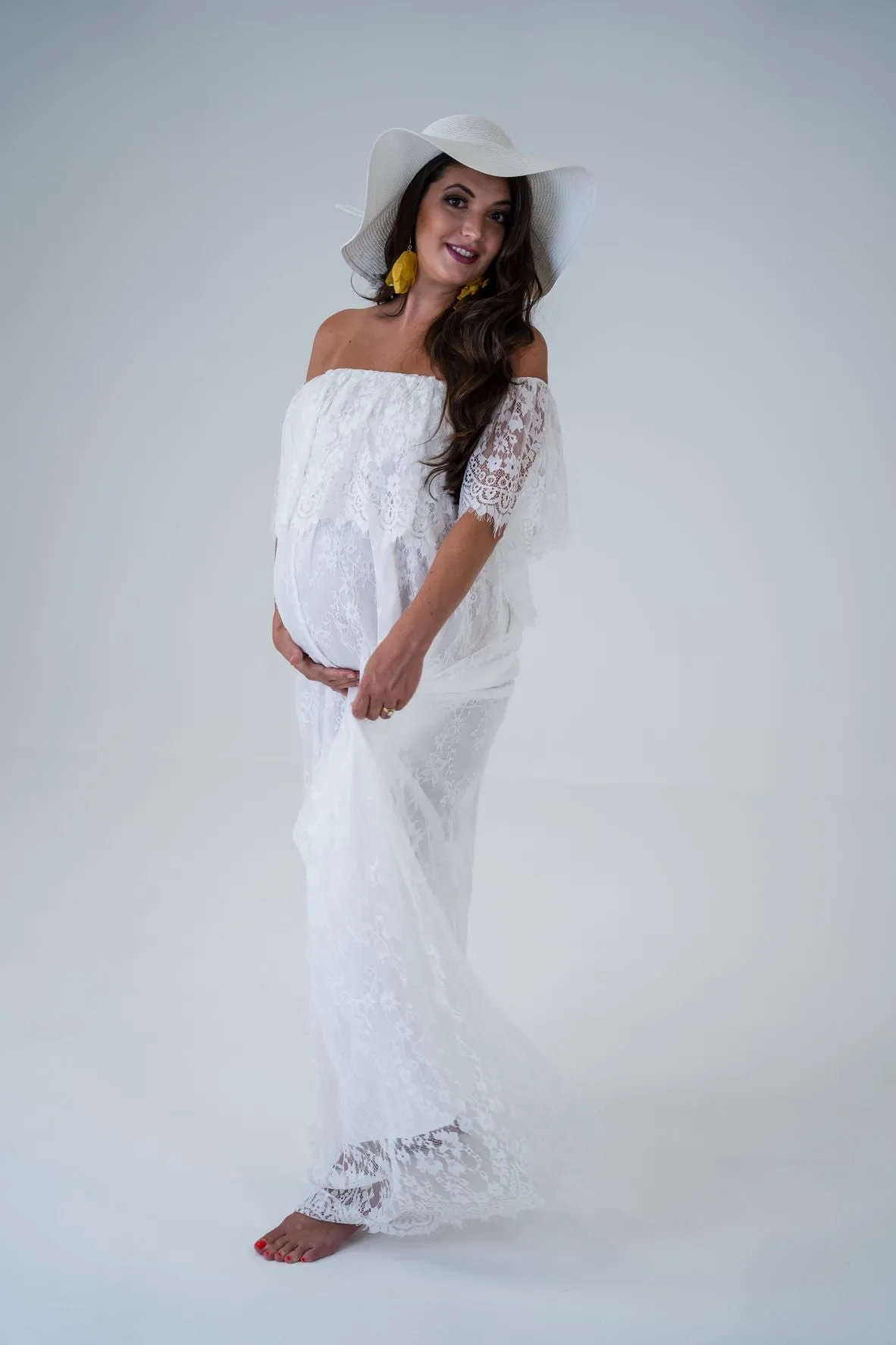 Maternity Photoshoot Dresses - Liz - Ivory Lace Gown - 4 DAY RENTAL