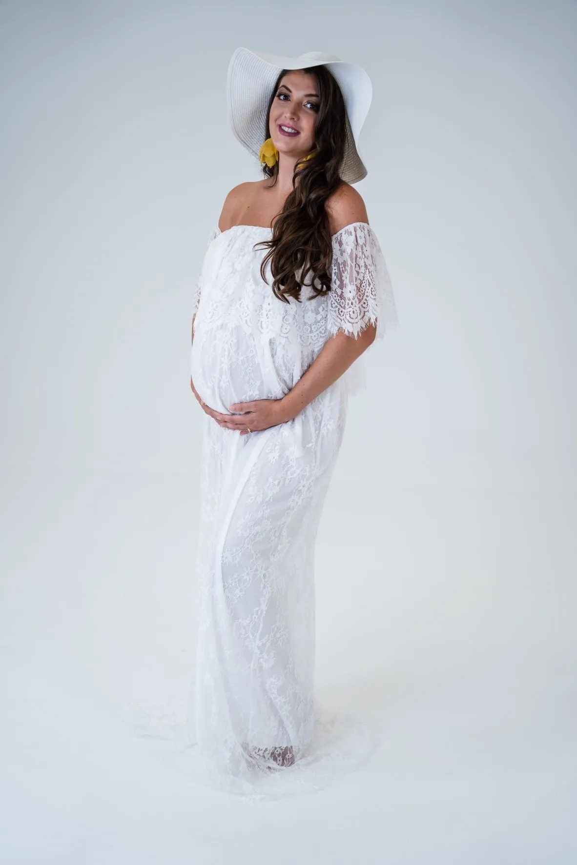 Maternity Photoshoot Dresses - Liz - Ivory Lace Gown - 4 DAY RENTAL