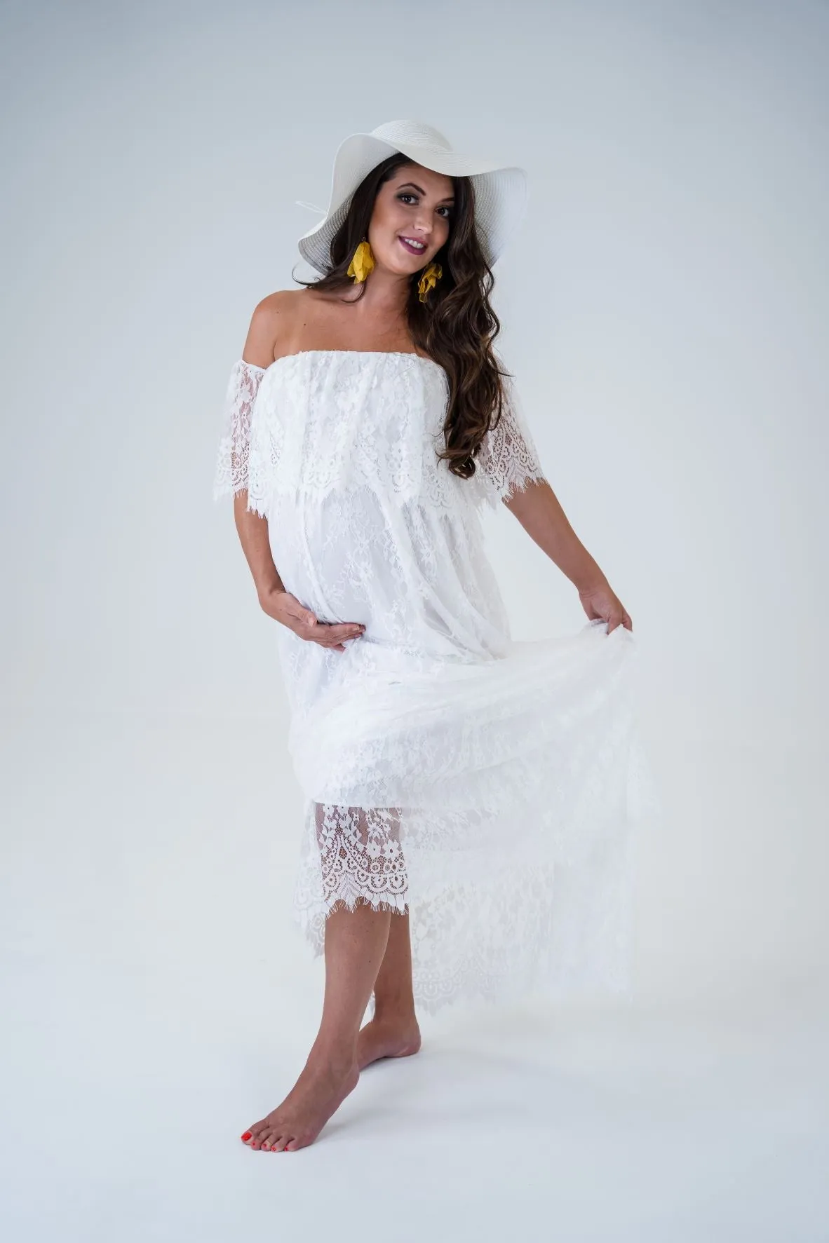 Maternity Photoshoot Dresses - Liz - Ivory Lace Gown - 4 DAY RENTAL