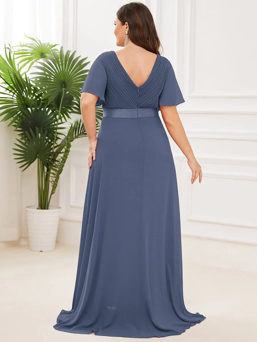 Monica | Plus Size Empire Waist V Back Bridesmaid Dress with Short Sleeves