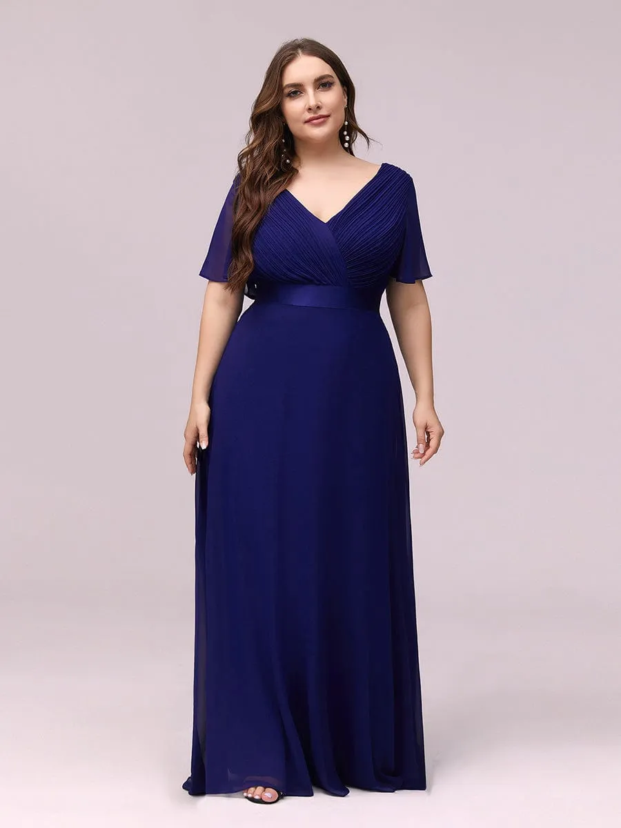 Monica | Plus Size Empire Waist V Back Bridesmaid Dress with Short Sleeves