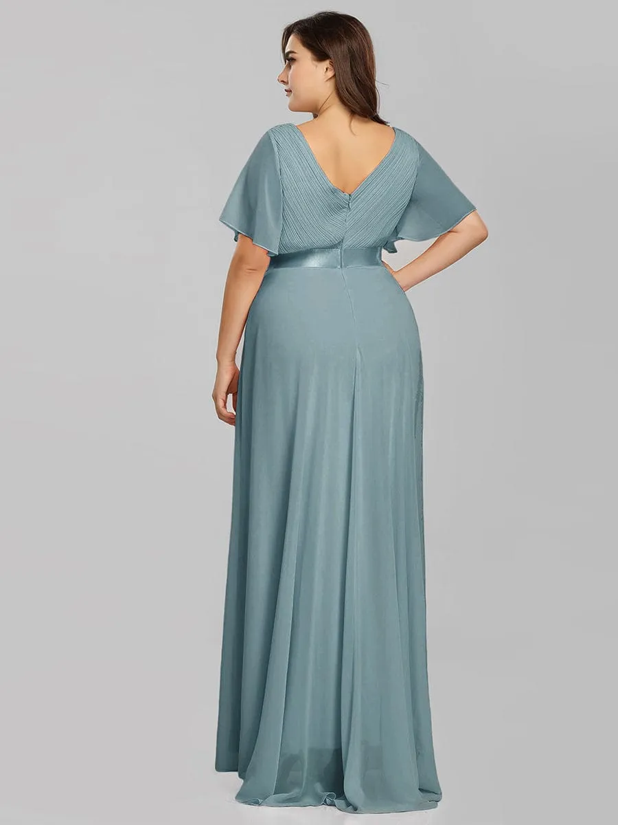 Monica | Plus Size Empire Waist V Back Bridesmaid Dress with Short Sleeves