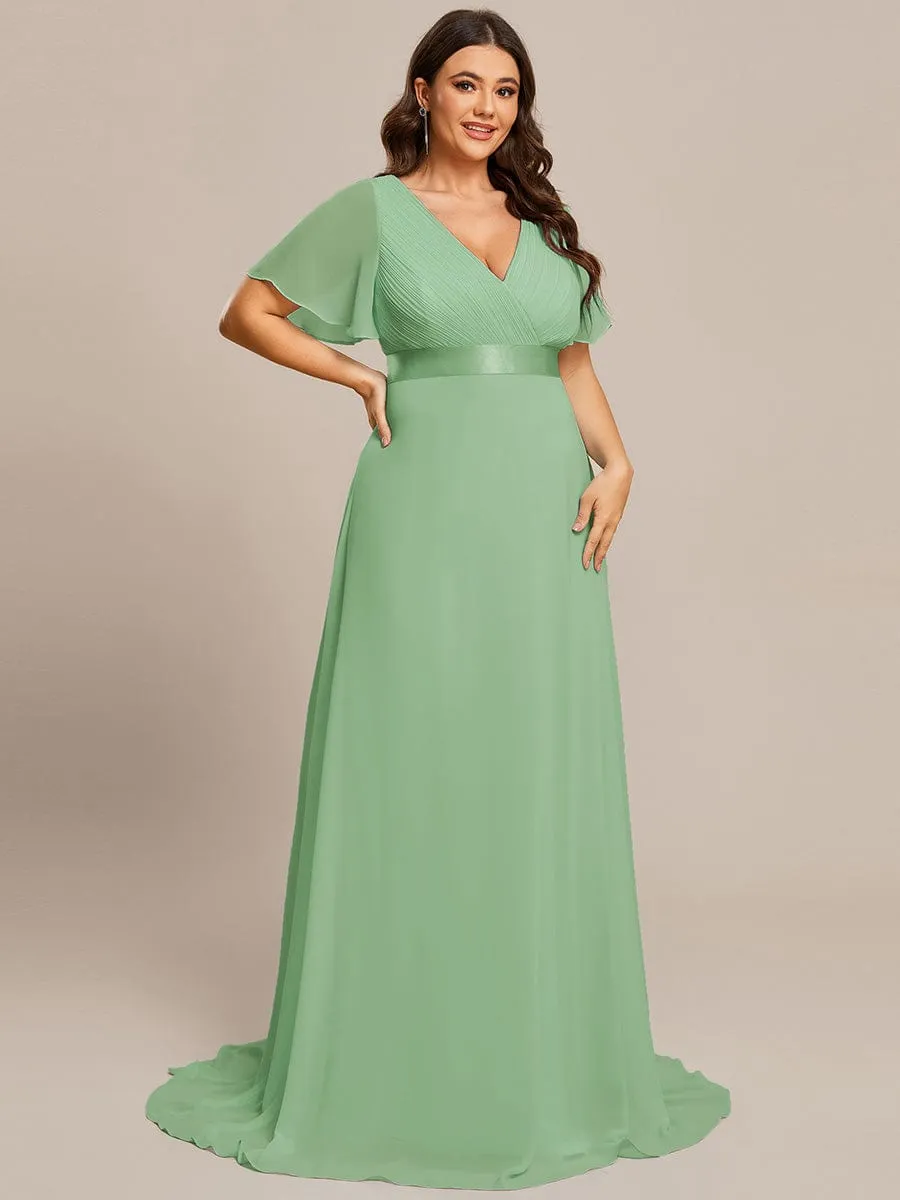 Monica | Plus Size Empire Waist V Back Bridesmaid Dress with Short Sleeves