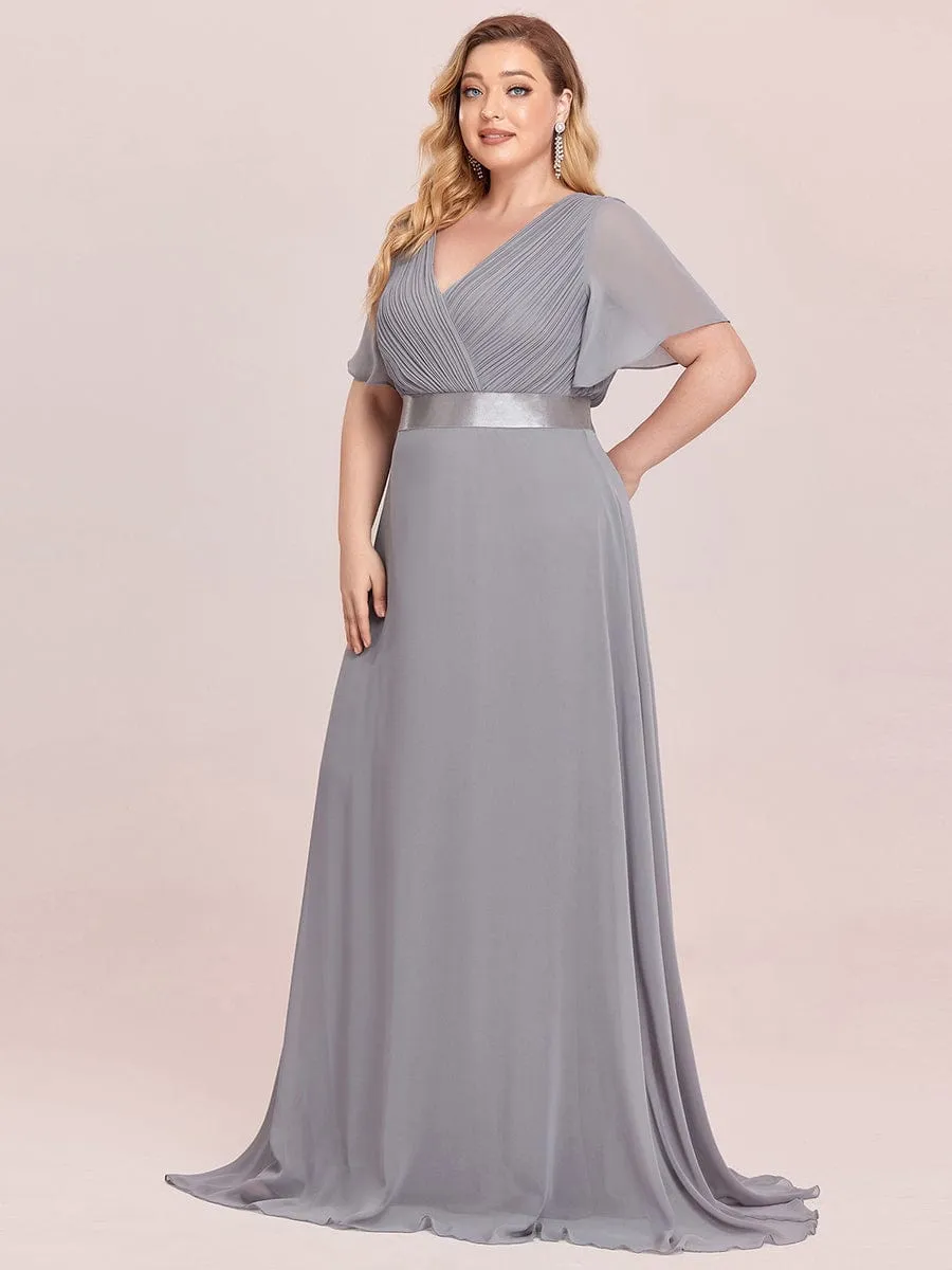 Monica | Plus Size Empire Waist V Back Bridesmaid Dress with Short Sleeves