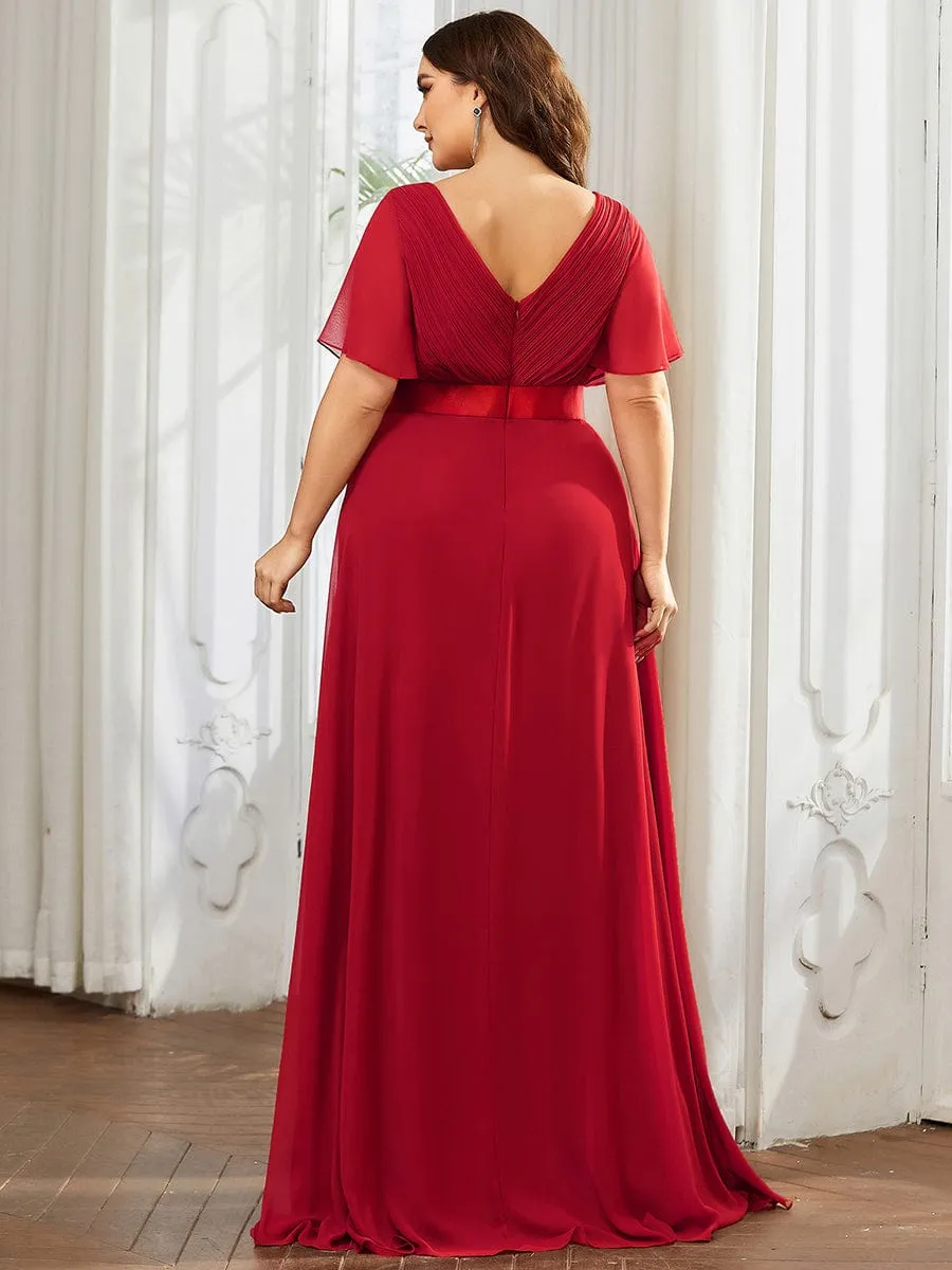 Monica | Plus Size Empire Waist V Back Bridesmaid Dress with Short Sleeves