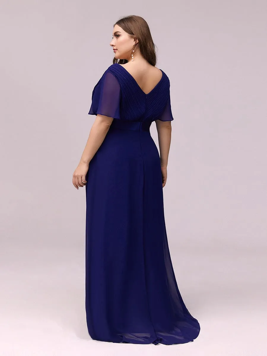 Monica | Plus Size Empire Waist V Back Bridesmaid Dress with Short Sleeves