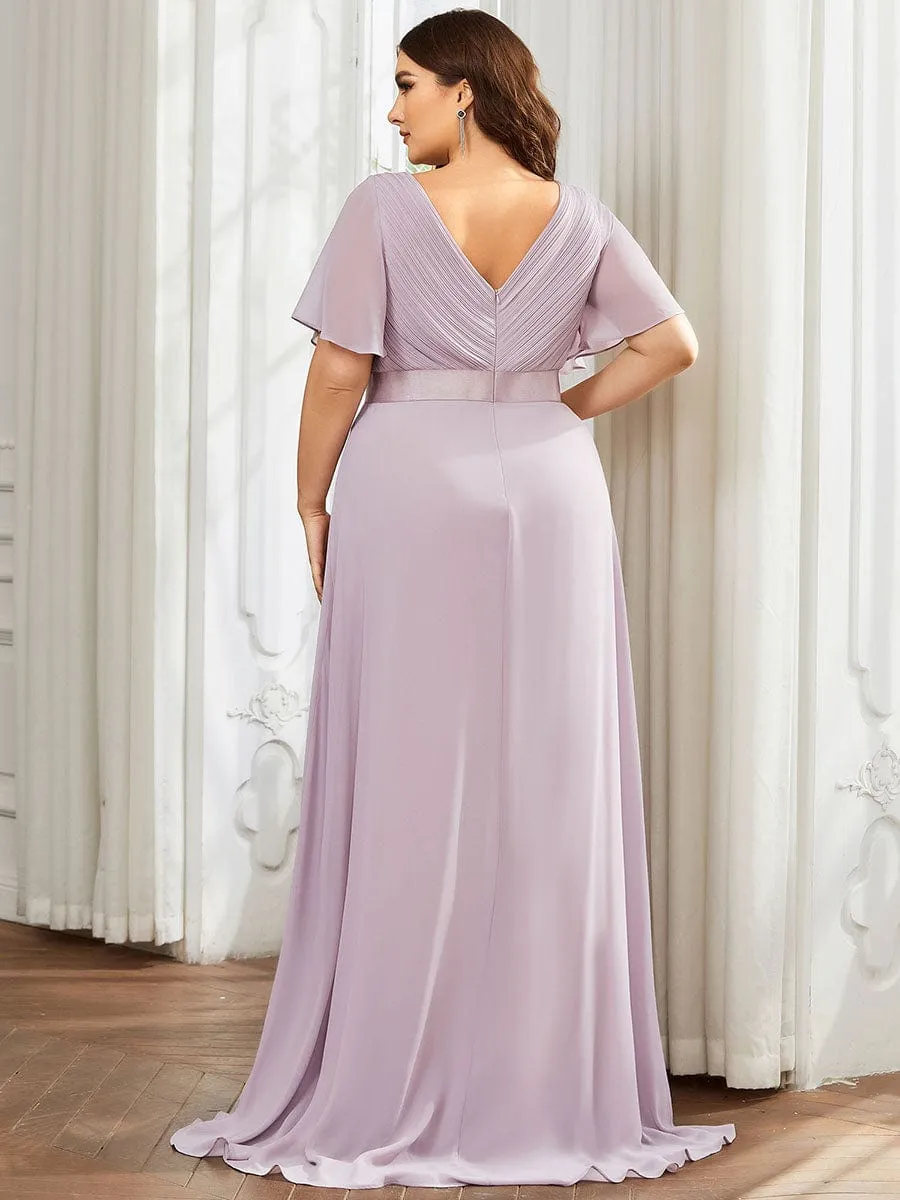 Monica | Plus Size Empire Waist V Back Bridesmaid Dress with Short Sleeves