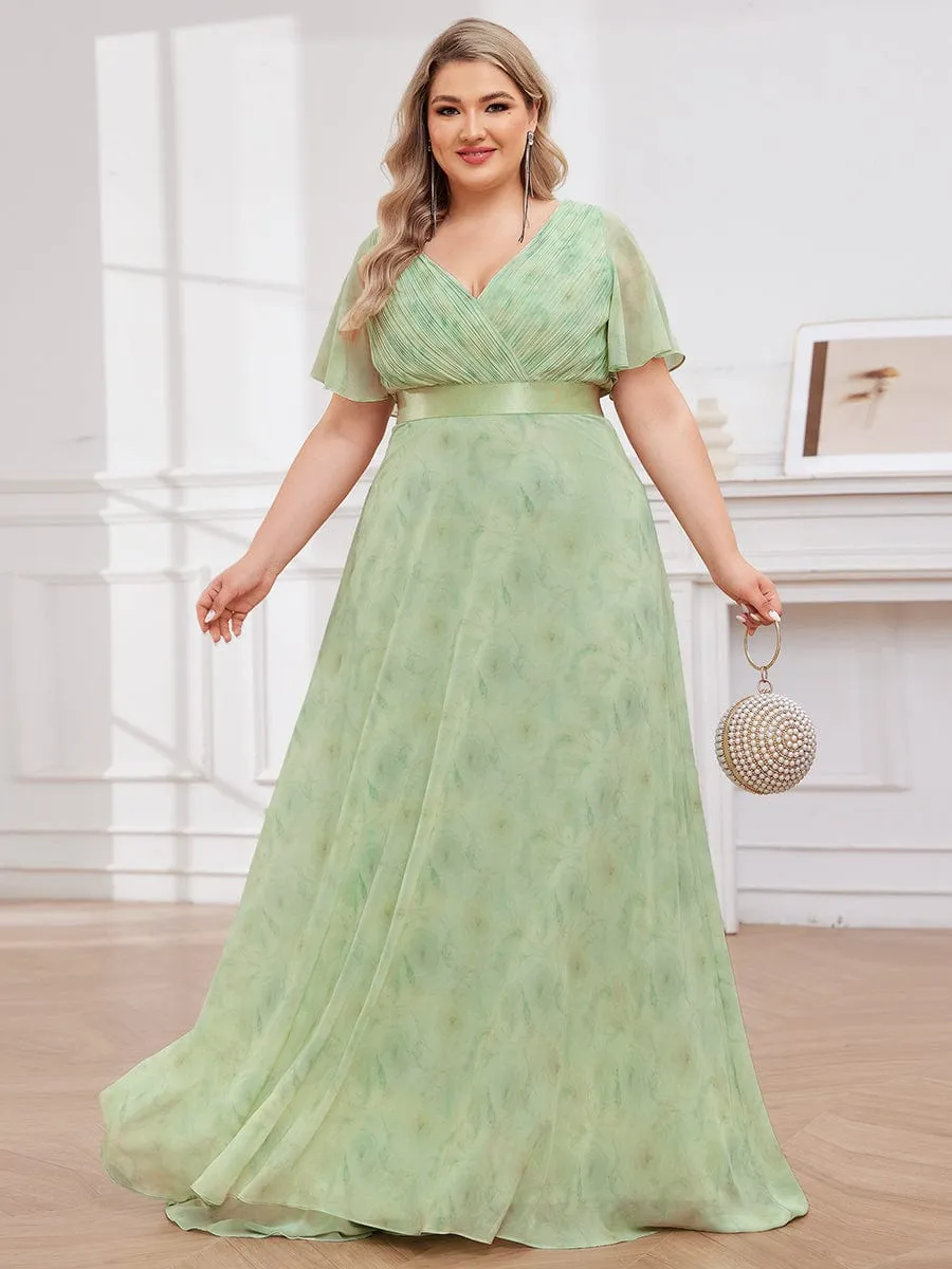 Monica | Plus Size Empire Waist V Back Bridesmaid Dress with Short Sleeves