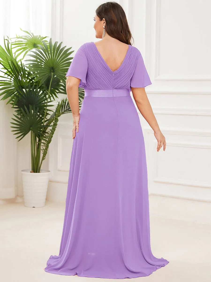 Monica | Plus Size Empire Waist V Back Bridesmaid Dress with Short Sleeves