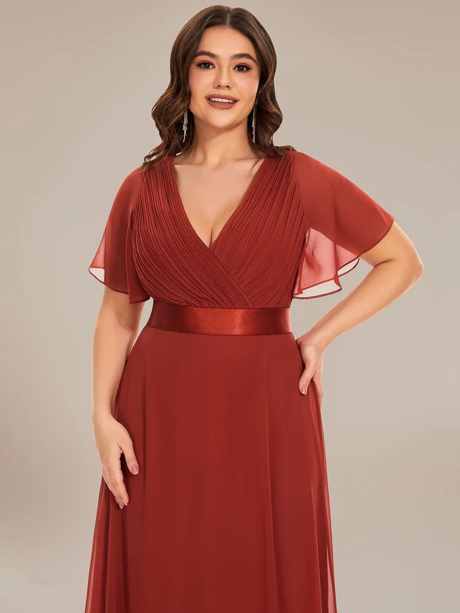 Monica | Plus Size Empire Waist V Back Bridesmaid Dress with Short Sleeves