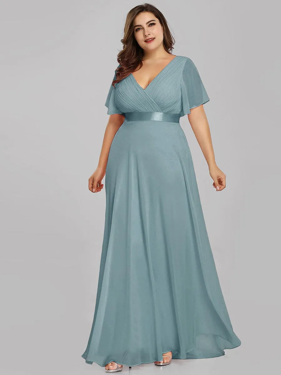 Monica | Plus Size Empire Waist V Back Bridesmaid Dress with Short Sleeves