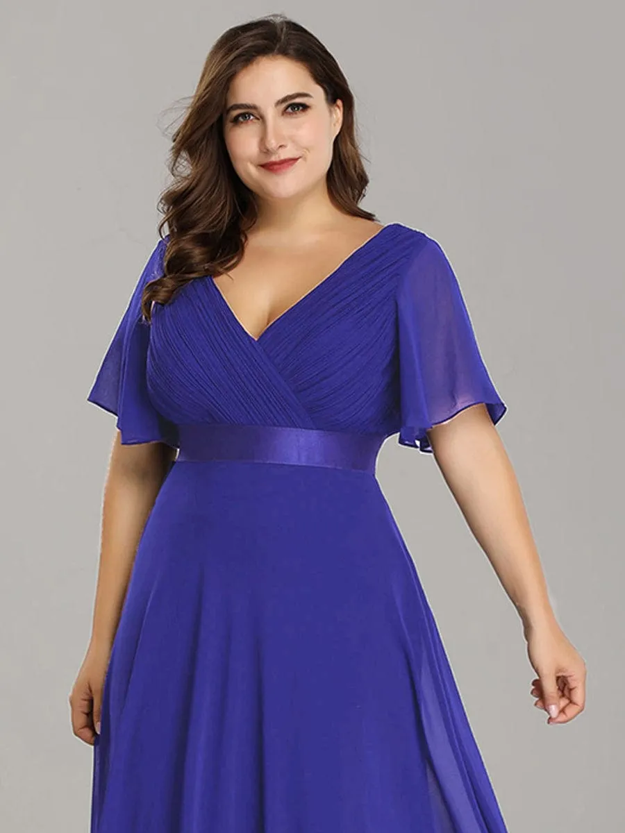 Monica | Plus Size Empire Waist V Back Bridesmaid Dress with Short Sleeves