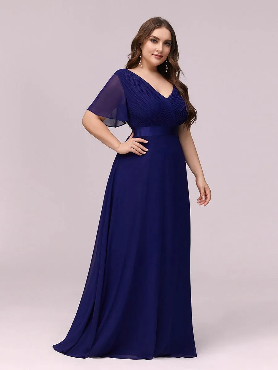 Monica | Plus Size Empire Waist V Back Bridesmaid Dress with Short Sleeves