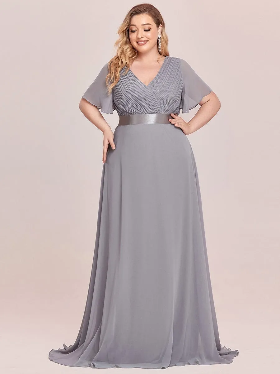 Monica | Plus Size Empire Waist V Back Bridesmaid Dress with Short Sleeves