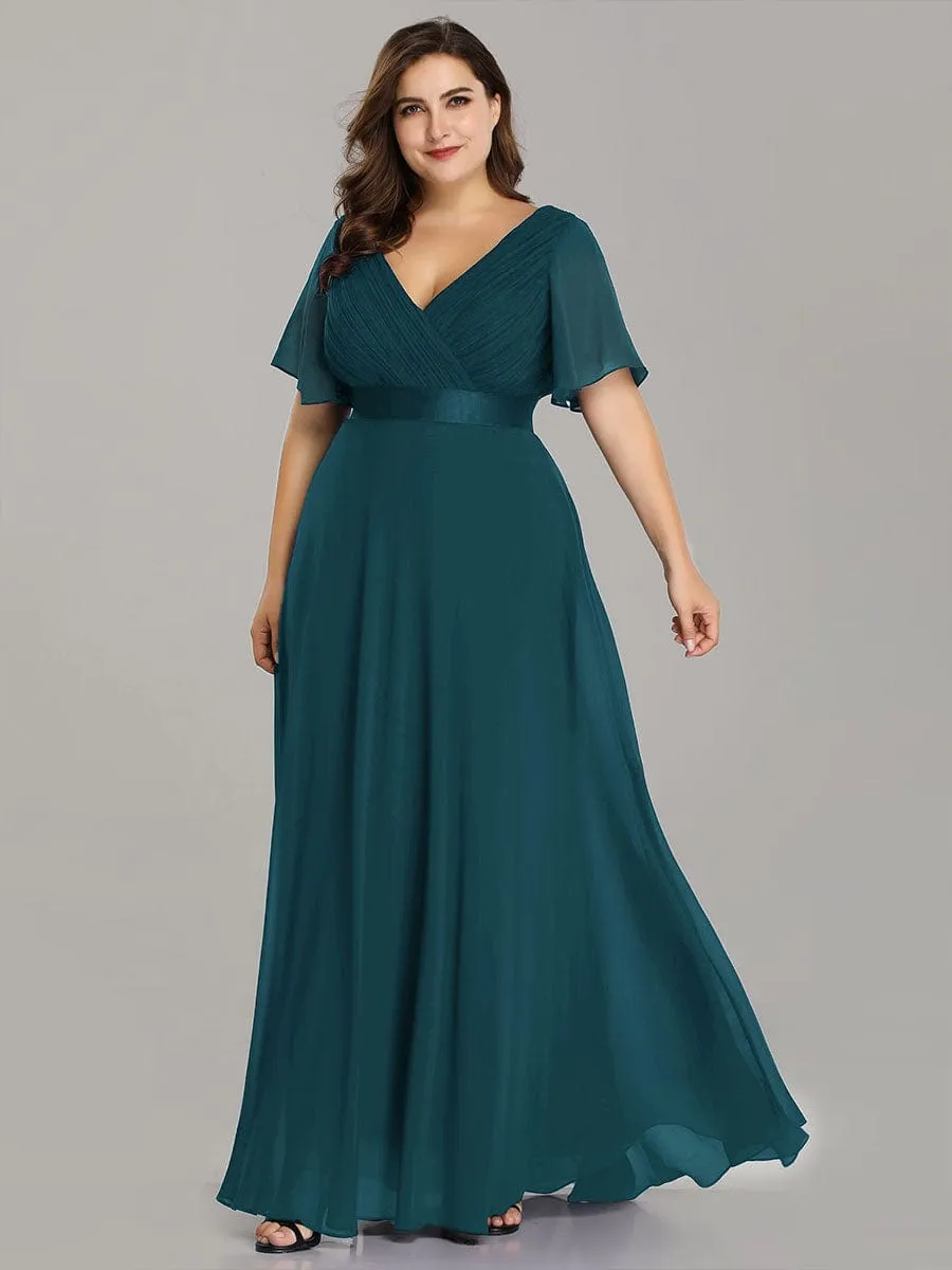 Monica | Plus Size Empire Waist V Back Bridesmaid Dress with Short Sleeves