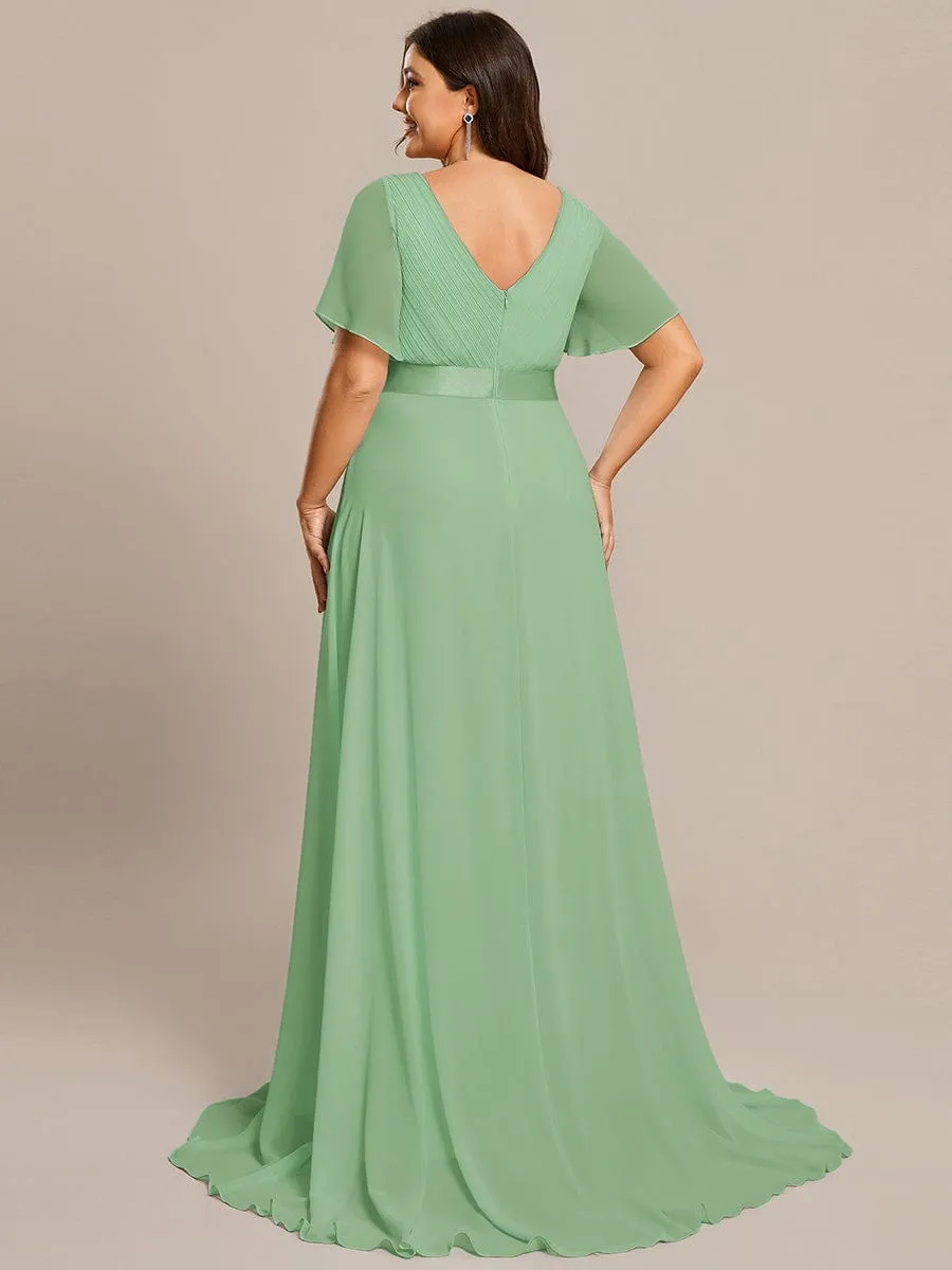 Monica | Plus Size Empire Waist V Back Bridesmaid Dress with Short Sleeves