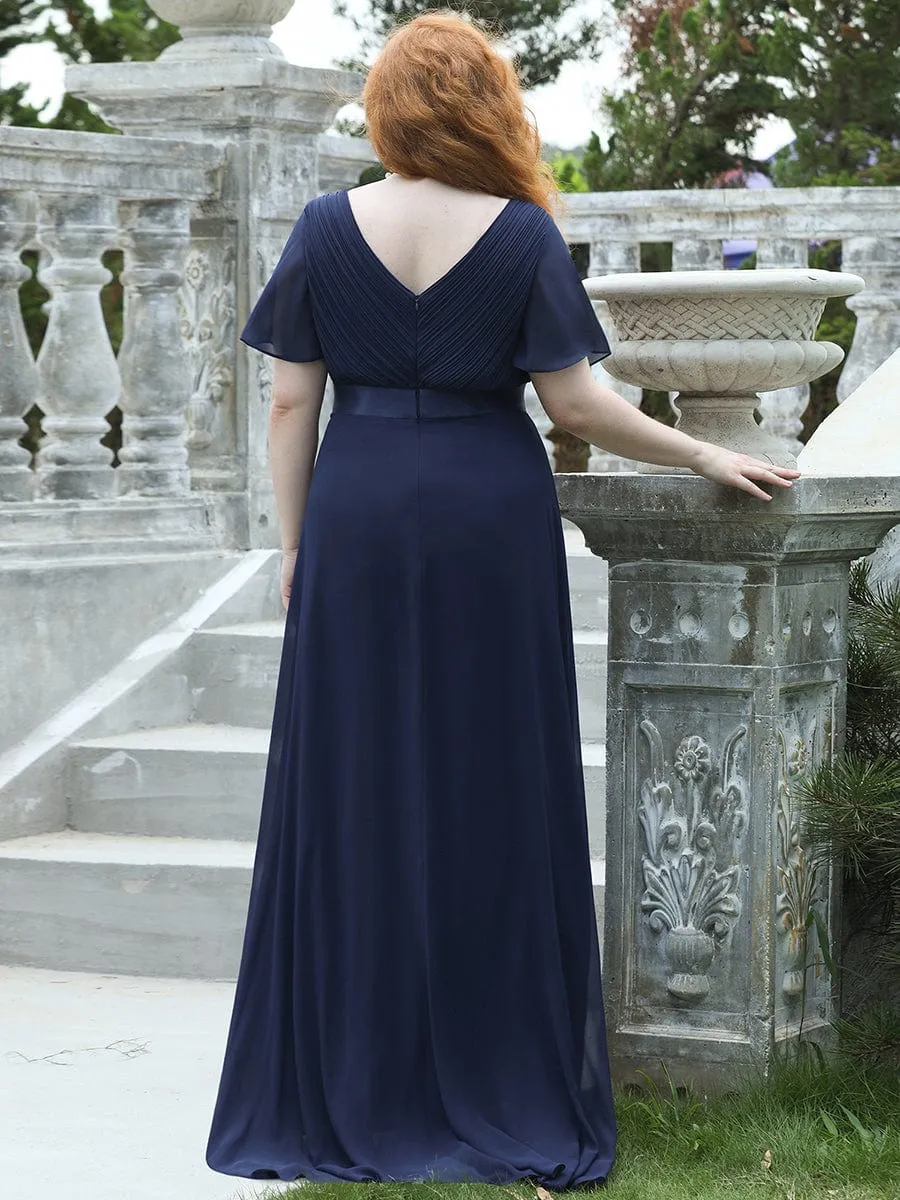 Monica | Plus Size Empire Waist V Back Bridesmaid Dress with Short Sleeves