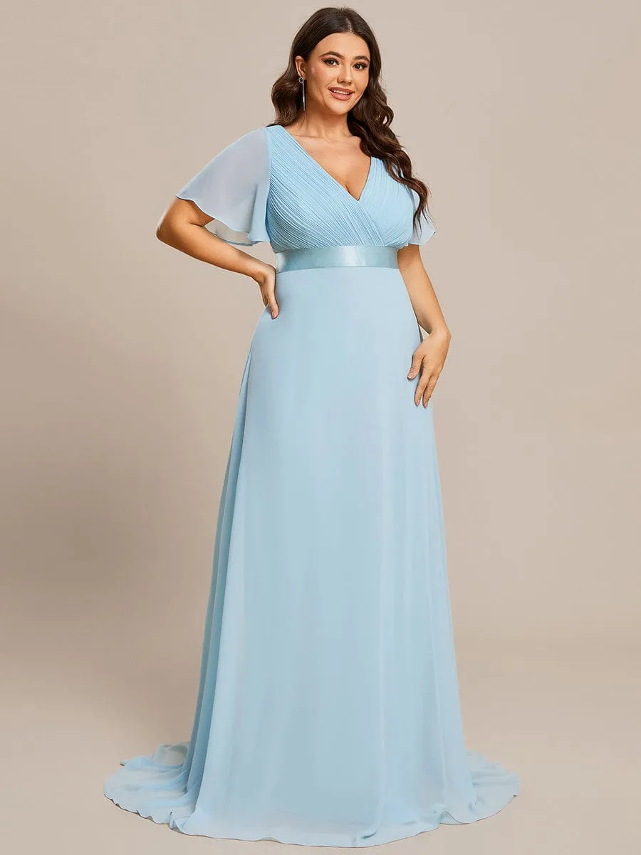 Monica | Plus Size Empire Waist V Back Bridesmaid Dress with Short Sleeves