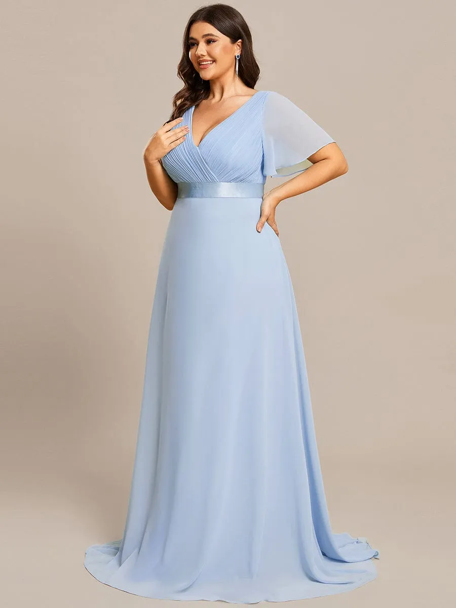 Monica | Plus Size Empire Waist V Back Bridesmaid Dress with Short Sleeves