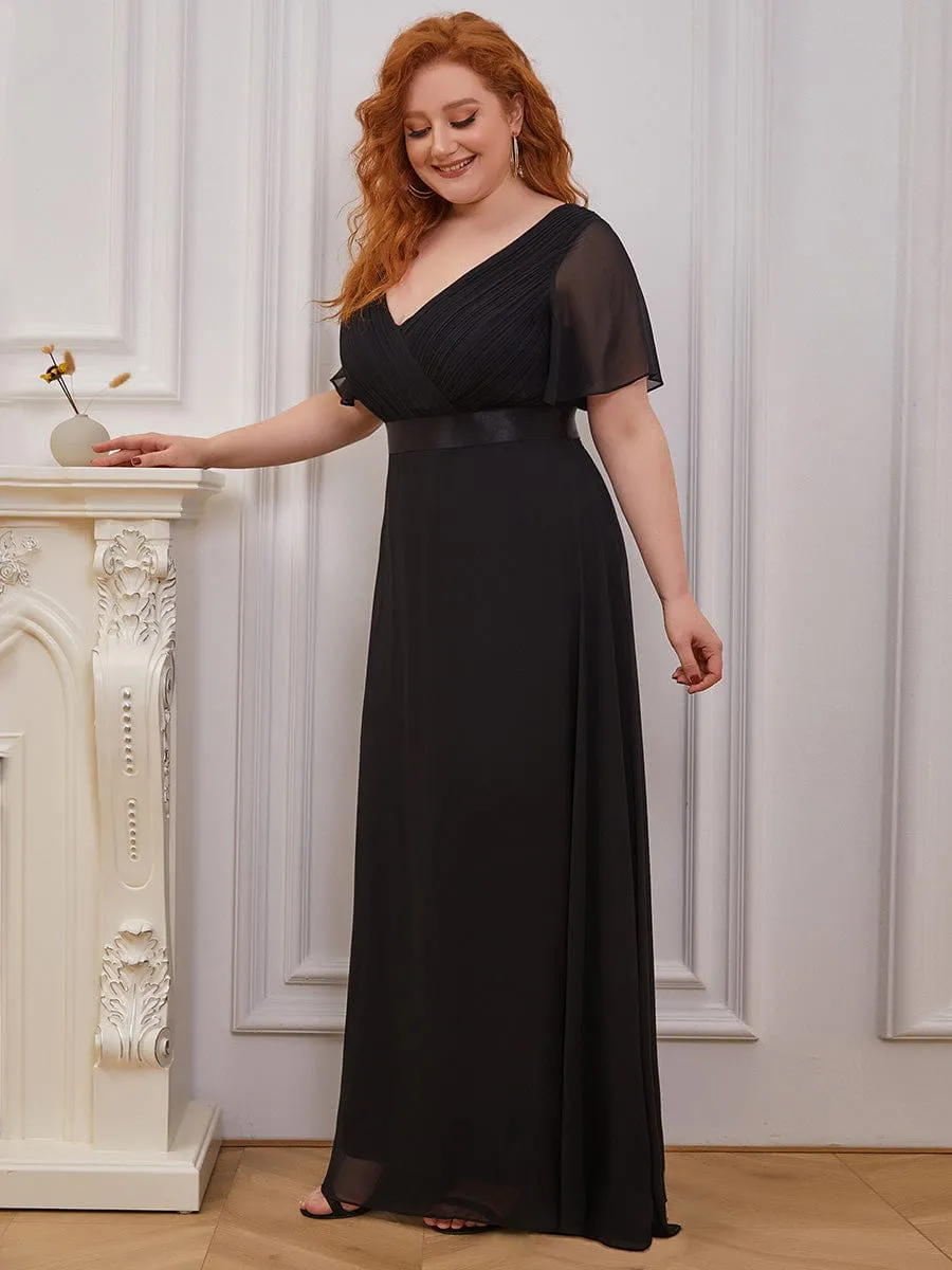 Monica | Plus Size Empire Waist V Back Bridesmaid Dress with Short Sleeves