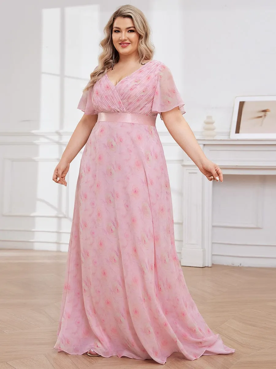 Monica | Plus Size Empire Waist V Back Bridesmaid Dress with Short Sleeves