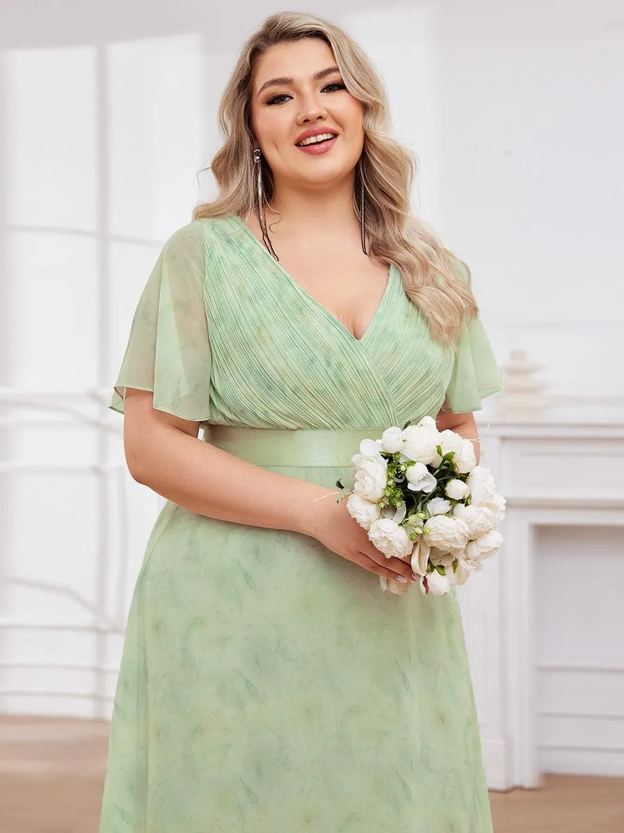 Monica | Plus Size Empire Waist V Back Bridesmaid Dress with Short Sleeves