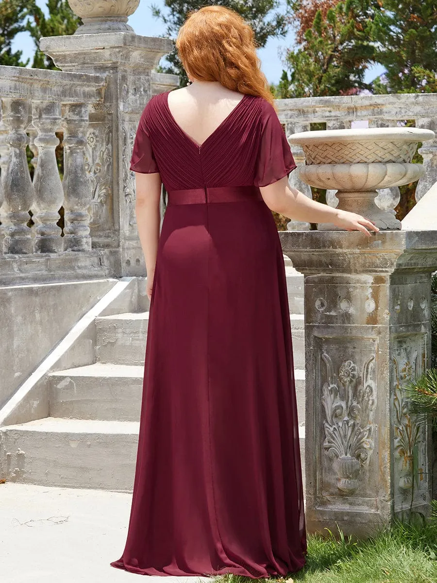 Monica | Plus Size Empire Waist V Back Bridesmaid Dress with Short Sleeves