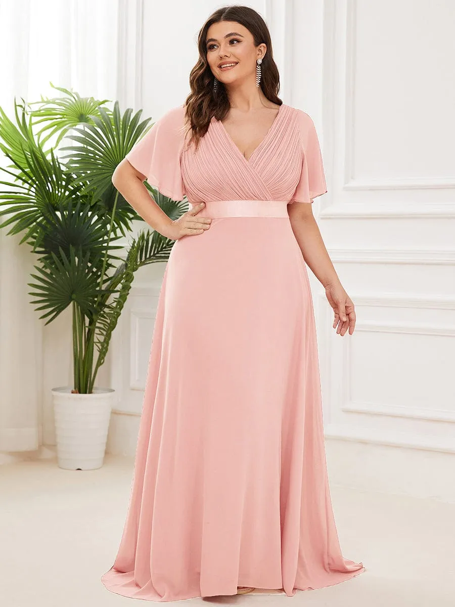 Monica | Plus Size Empire Waist V Back Bridesmaid Dress with Short Sleeves