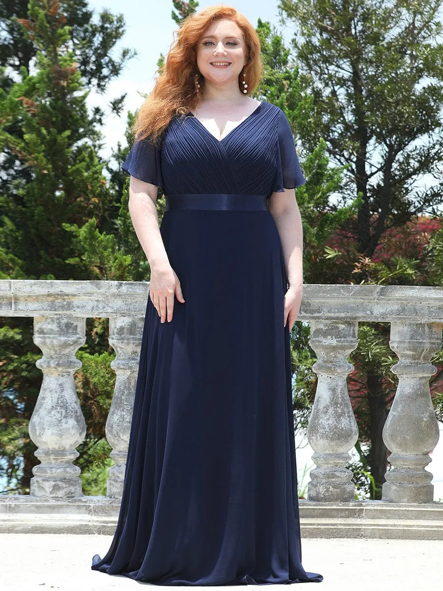 Monica | Plus Size Empire Waist V Back Bridesmaid Dress with Short Sleeves