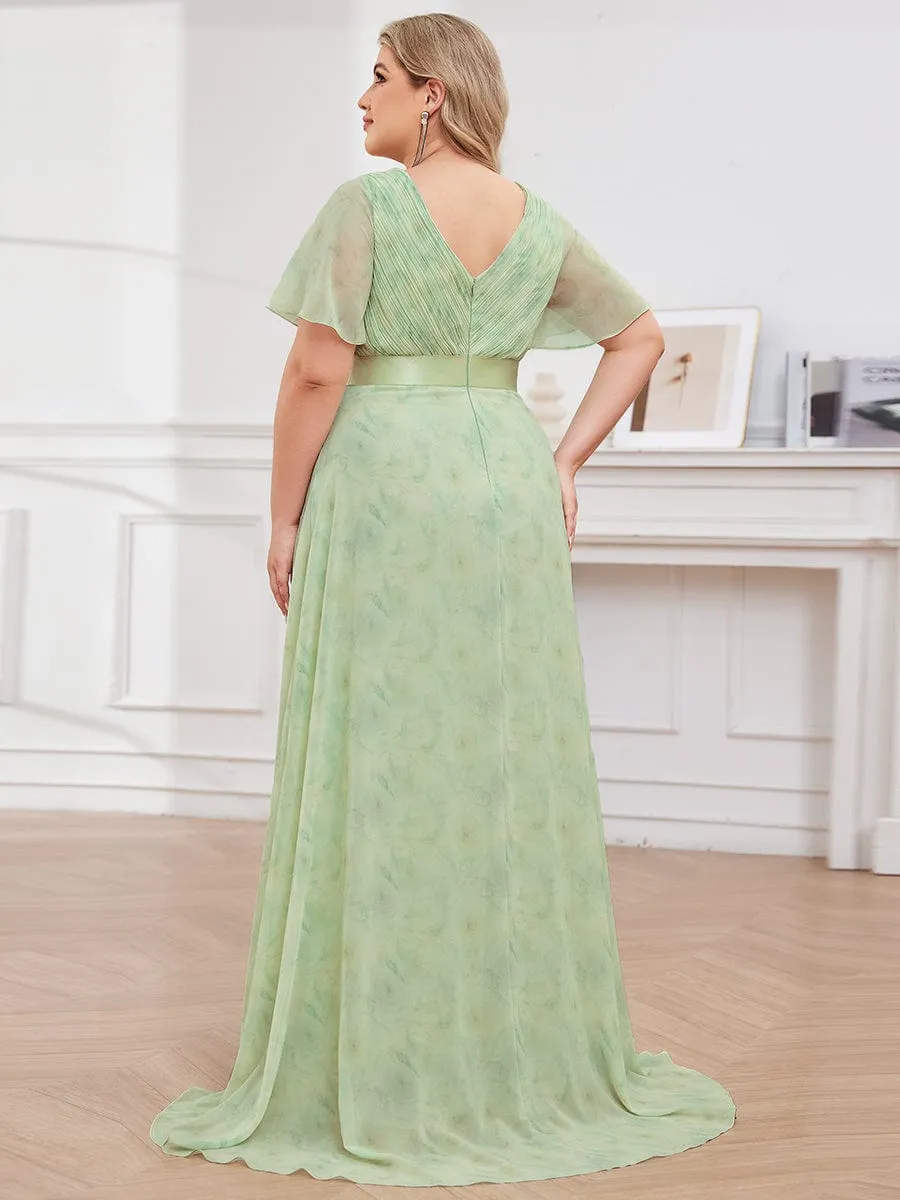 Monica | Plus Size Empire Waist V Back Bridesmaid Dress with Short Sleeves