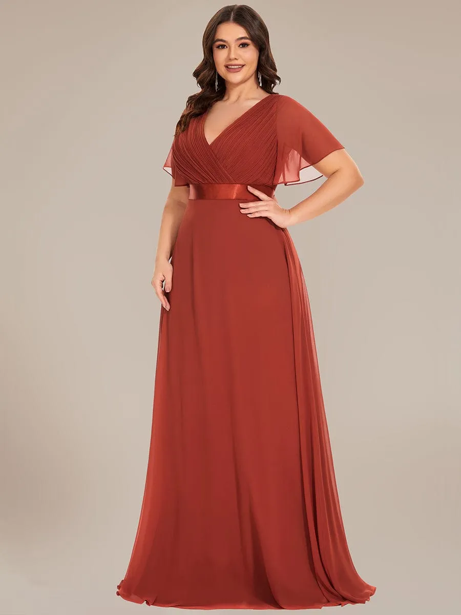 Monica | Plus Size Empire Waist V Back Bridesmaid Dress with Short Sleeves