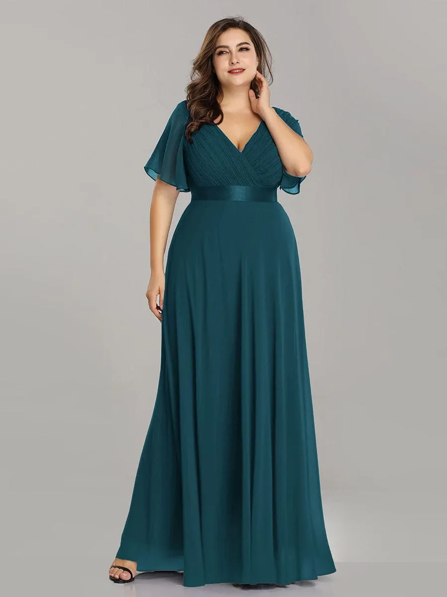 Monica | Plus Size Empire Waist V Back Bridesmaid Dress with Short Sleeves