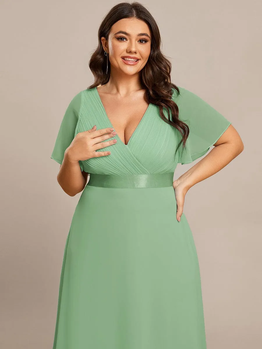 Monica | Plus Size Empire Waist V Back Bridesmaid Dress with Short Sleeves