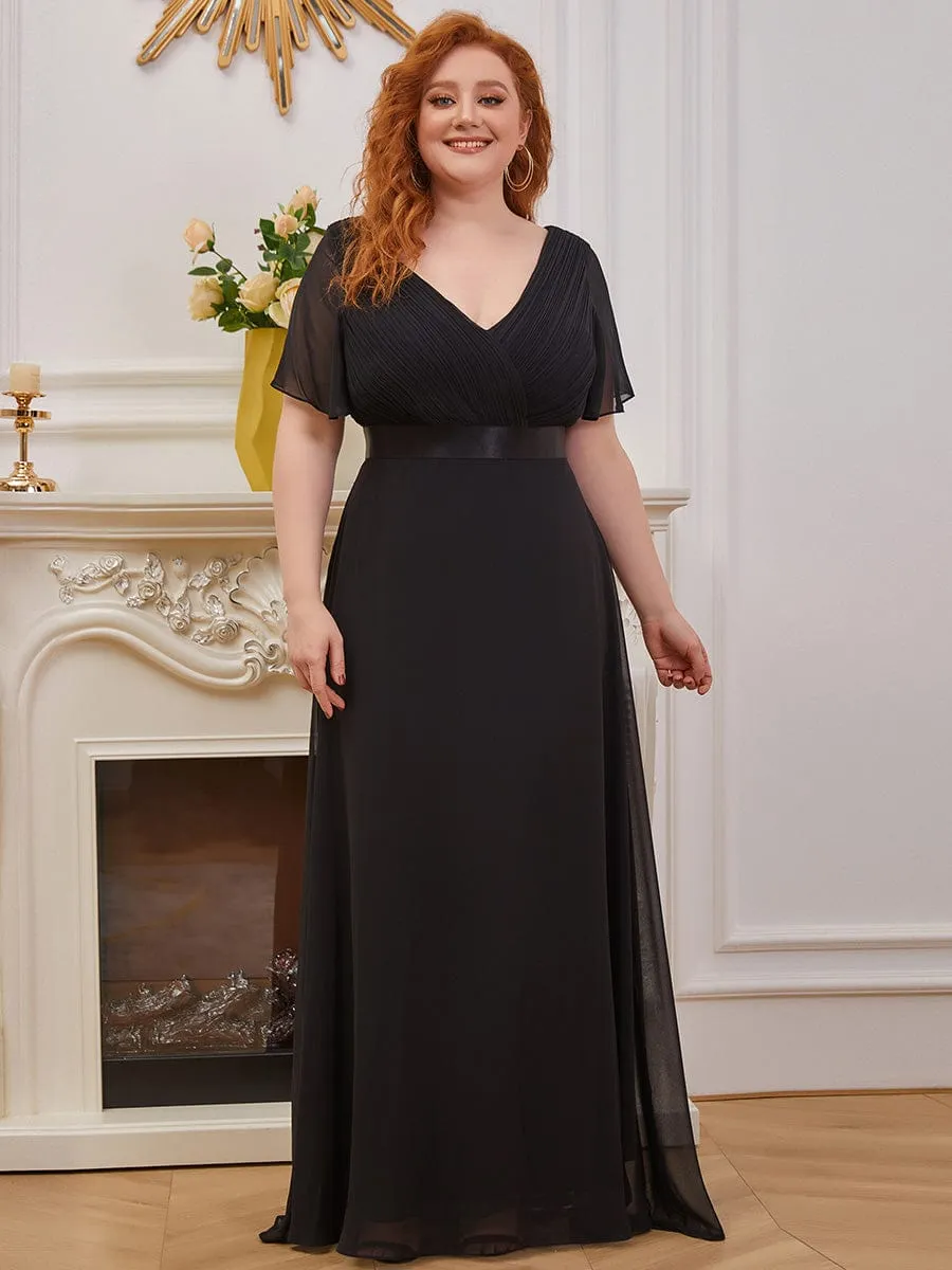 Monica | Plus Size Empire Waist V Back Bridesmaid Dress with Short Sleeves