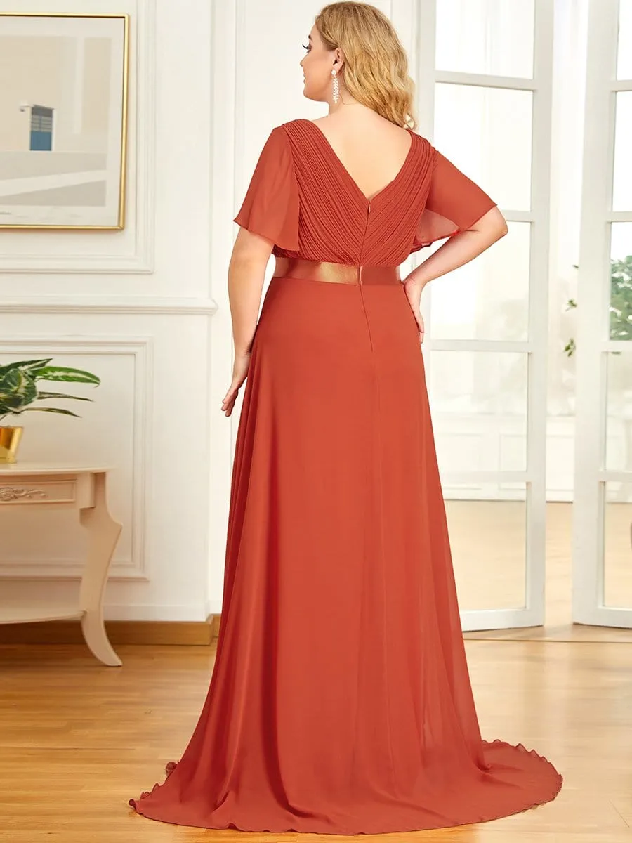 Monica | Plus Size Empire Waist V Back Bridesmaid Dress with Short Sleeves