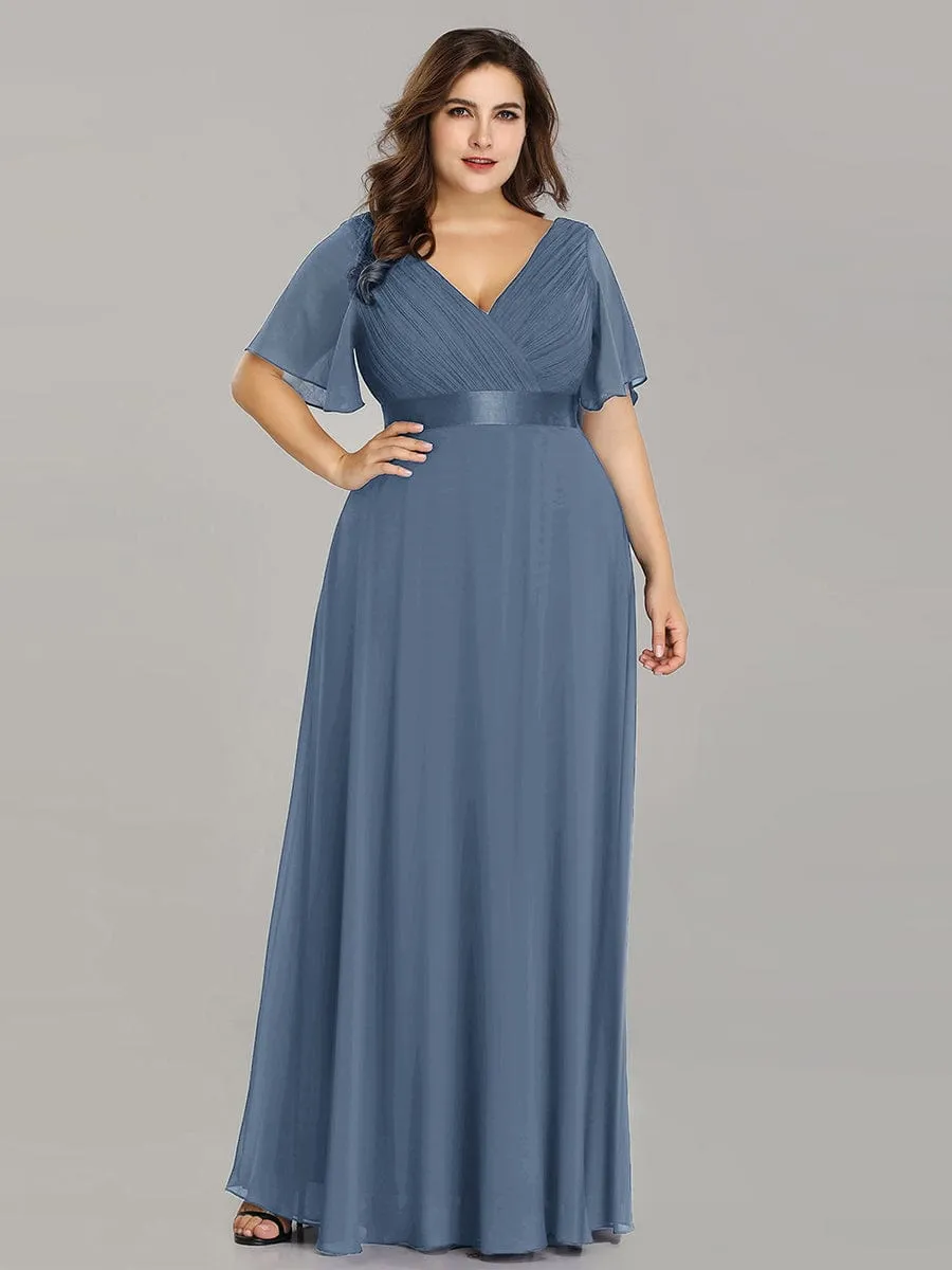 Monica | Plus Size Empire Waist V Back Bridesmaid Dress with Short Sleeves