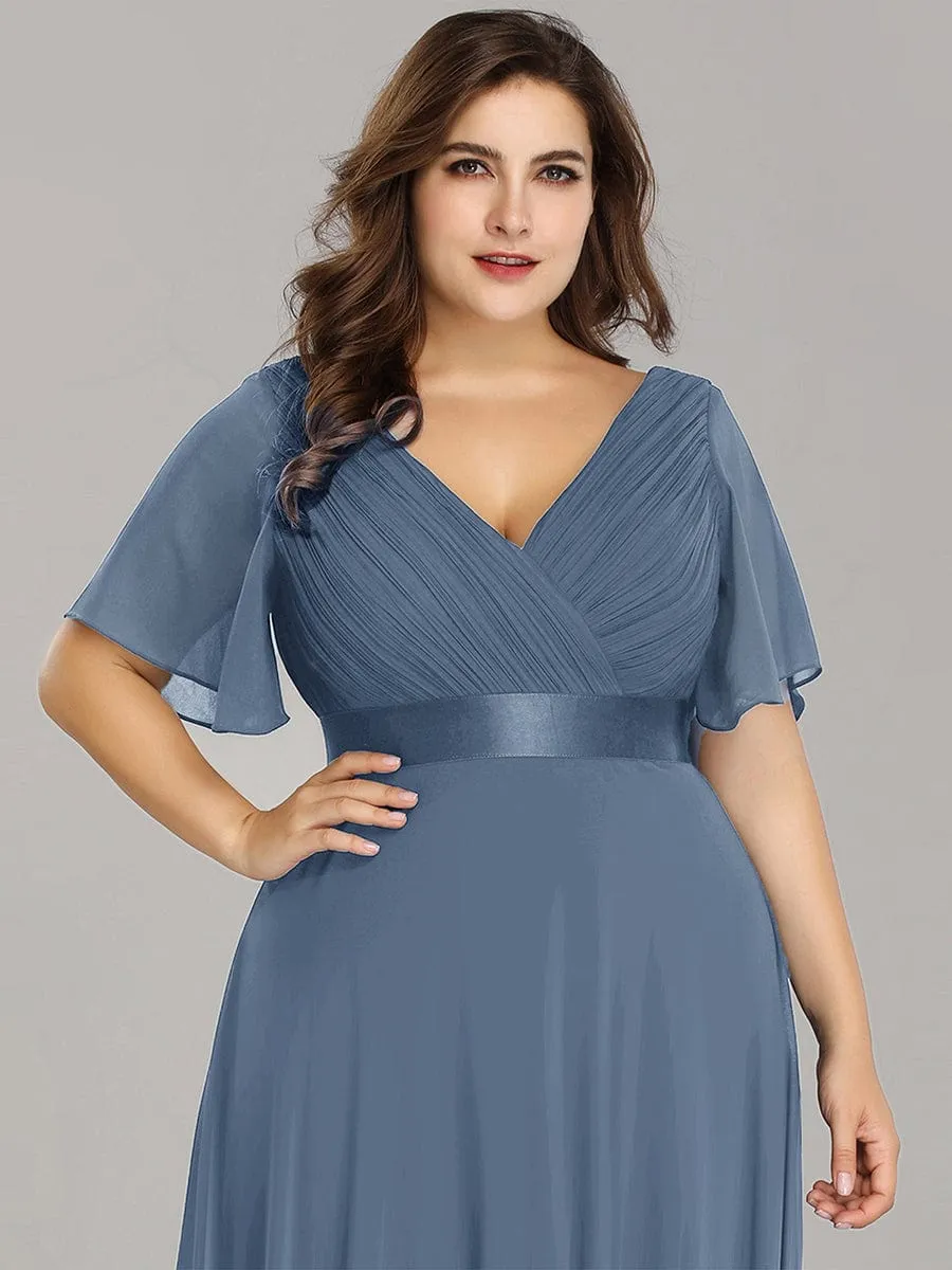 Monica | Plus Size Empire Waist V Back Bridesmaid Dress with Short Sleeves