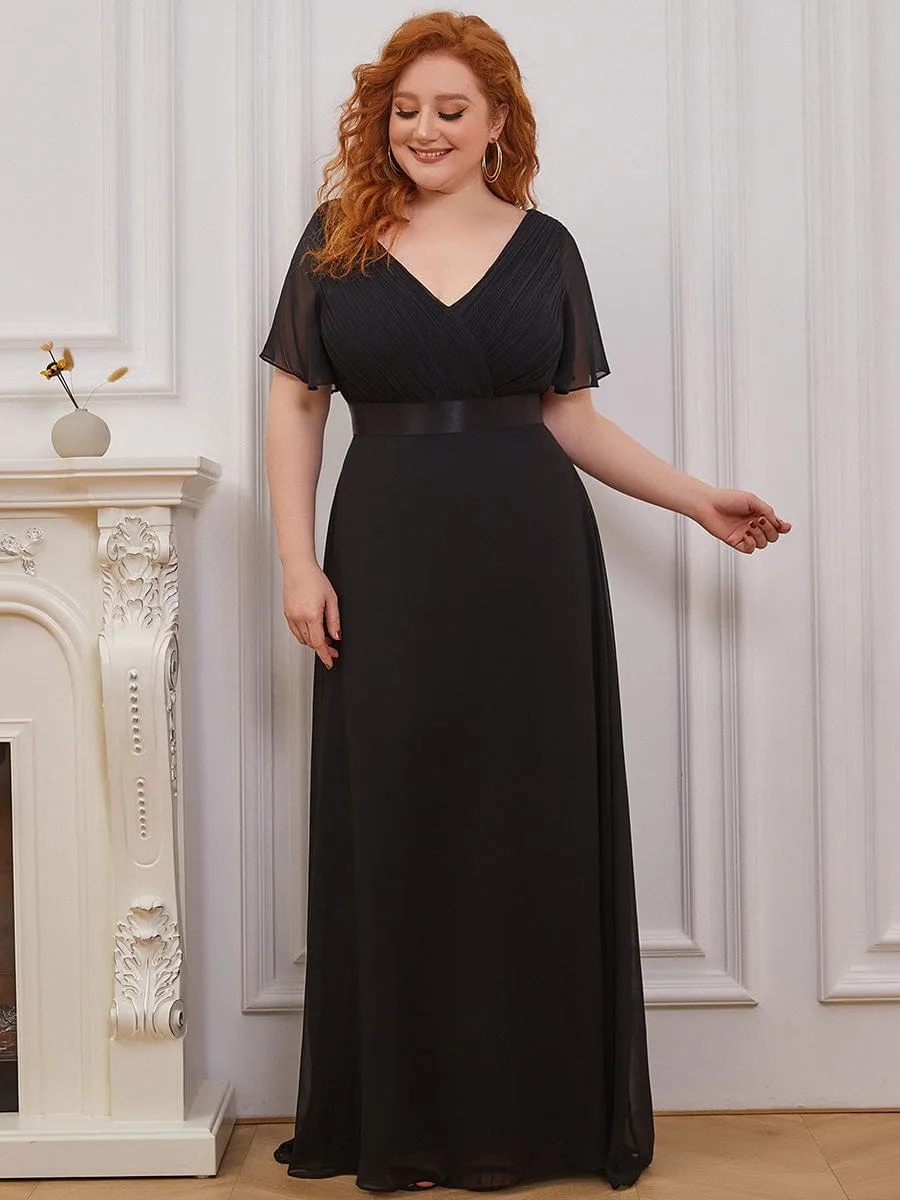 Monica | Plus Size Empire Waist V Back Bridesmaid Dress with Short Sleeves