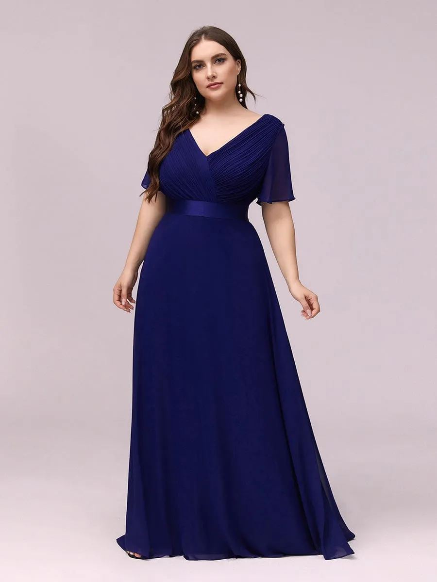 Monica | Plus Size Empire Waist V Back Bridesmaid Dress with Short Sleeves