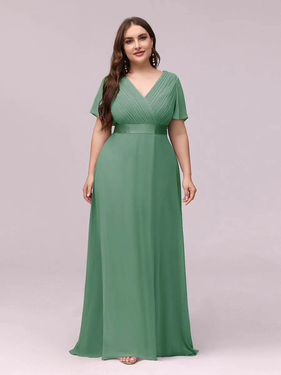 Monica | Plus Size Empire Waist V Back Bridesmaid Dress with Short Sleeves