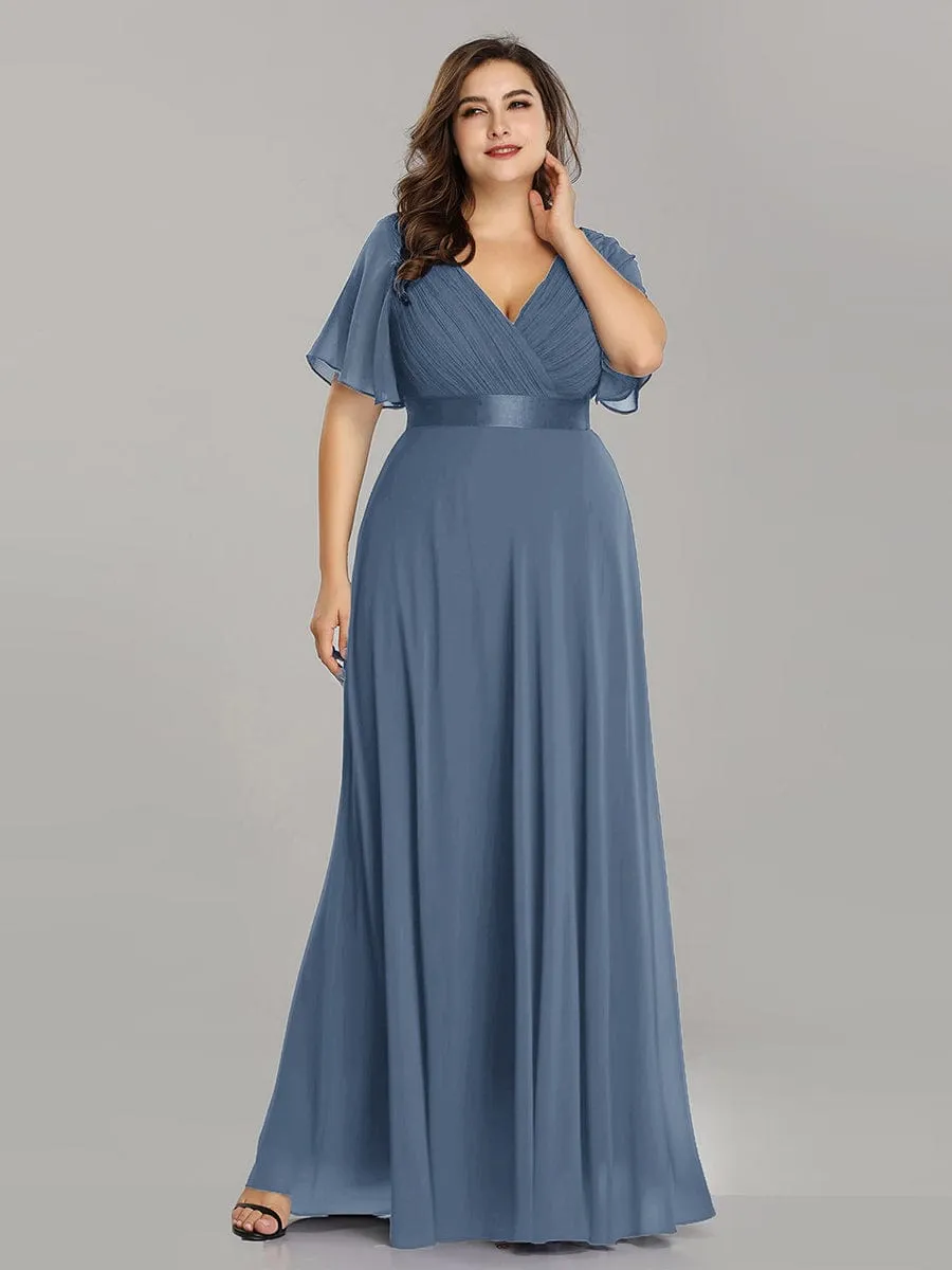 Monica | Plus Size Empire Waist V Back Bridesmaid Dress with Short Sleeves