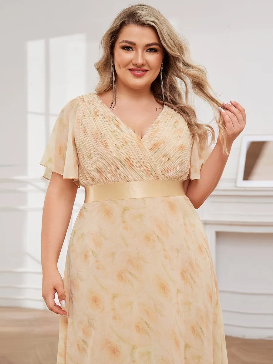 Monica | Plus Size Empire Waist V Back Bridesmaid Dress with Short Sleeves