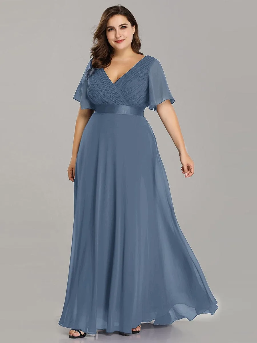 Monica | Plus Size Empire Waist V Back Bridesmaid Dress with Short Sleeves