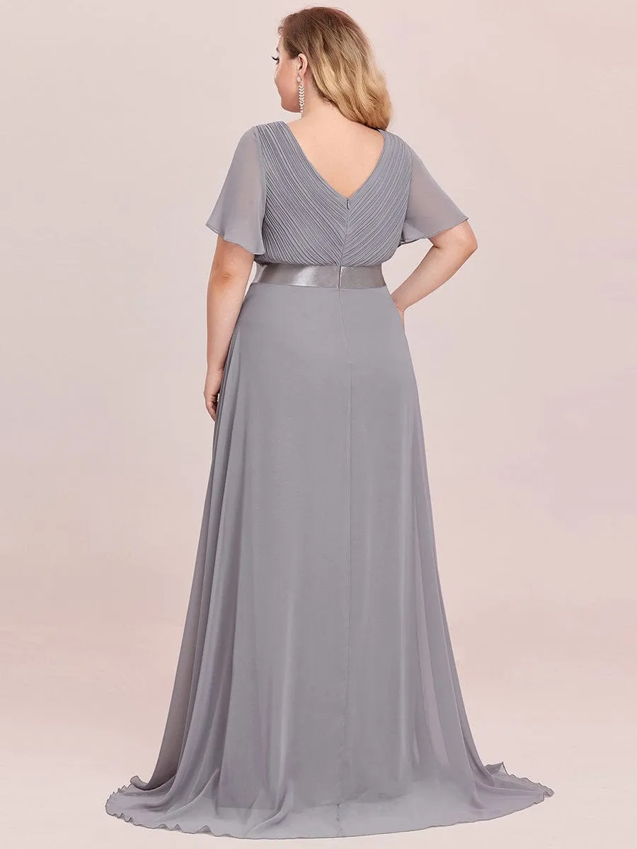 Monica | Plus Size Empire Waist V Back Bridesmaid Dress with Short Sleeves