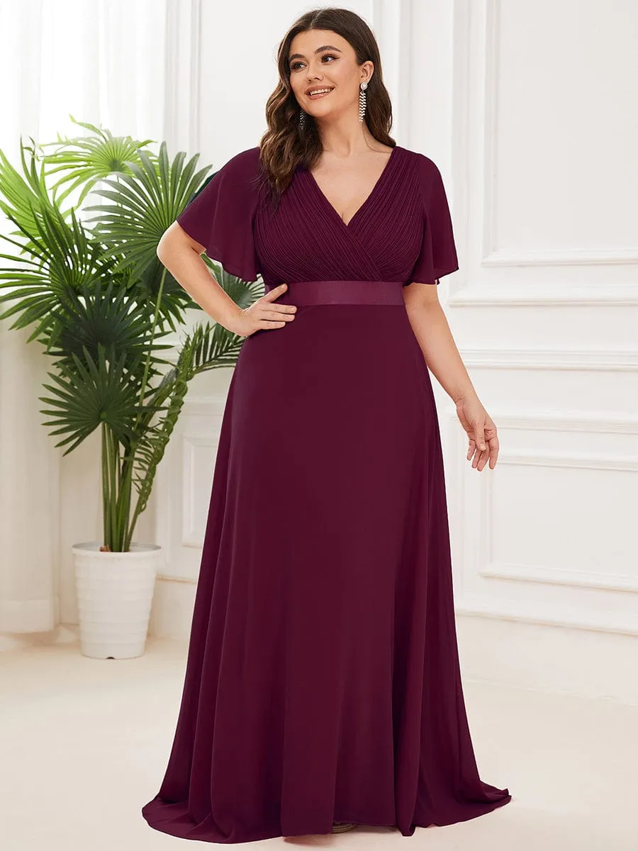 Monica | Plus Size Empire Waist V Back Bridesmaid Dress with Short Sleeves