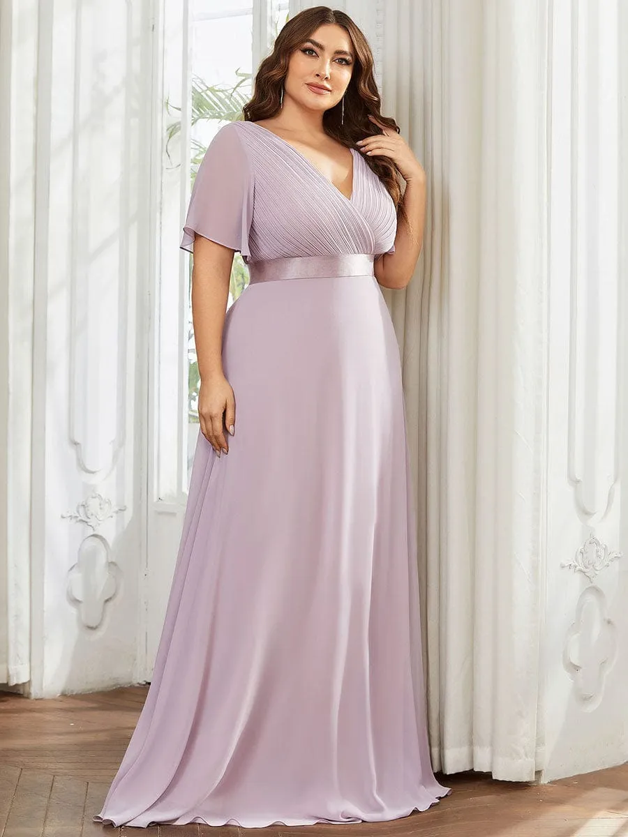 Monica | Plus Size Empire Waist V Back Bridesmaid Dress with Short Sleeves